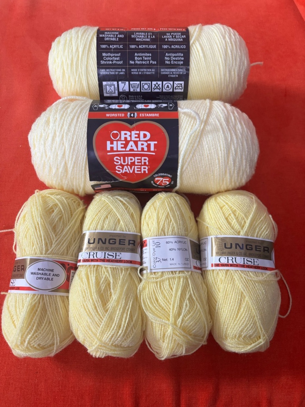 Red Heart Super Saver & Unger Cruise Yarn Bundle - Soft Pale Yellow